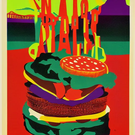 Image similar to san francisco psychedelic poster, 1 9 6 0 s, how to make a sandwich