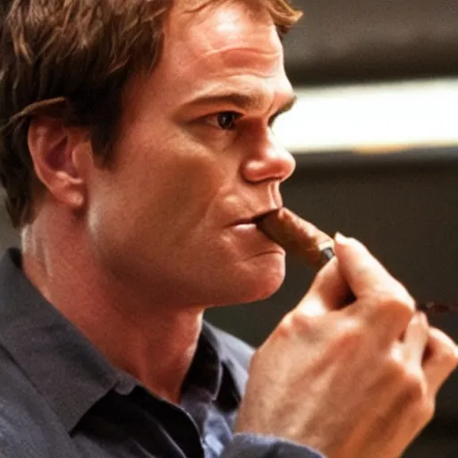 Prompt: Dexter Morgan smoking a cigar