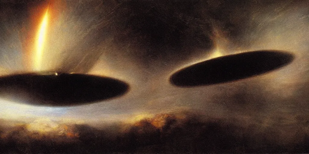 Prompt: cinematic painting of a spaceship traveling through a black hole, by rembrandt