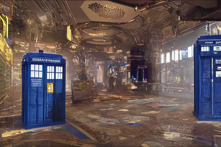 Image similar to tardis in cyberpunk 2 0 7 7