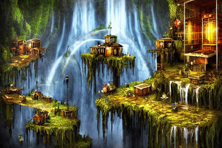 Prompt: gothic waterfall favela honeybee hive, subconscious environment, industrial factory, award winning art, epic dreamlike fantasy landscape, ultra realistic,