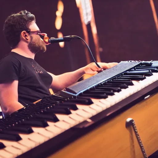 Prompt: Jack Stratton on keyboard, Minneapolis, 2018. Vulfpeck live.