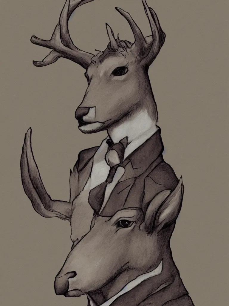 Image similar to a portrait of a male deer in suit, IN THE STYLE OF ANIME