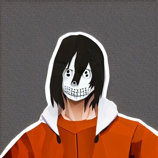 Image similar to low polygon jeff the killer on a white background, isometric, ultra hd, octane render