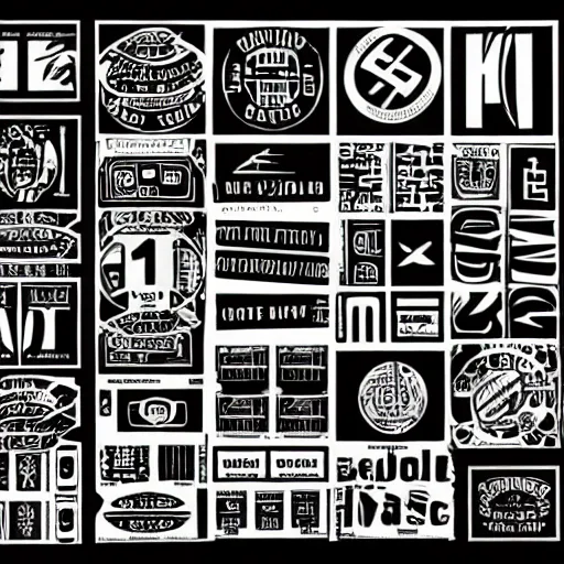 Image similar to black on white graphic design stickers in style of david rudnick, eric hu, y 2 k,