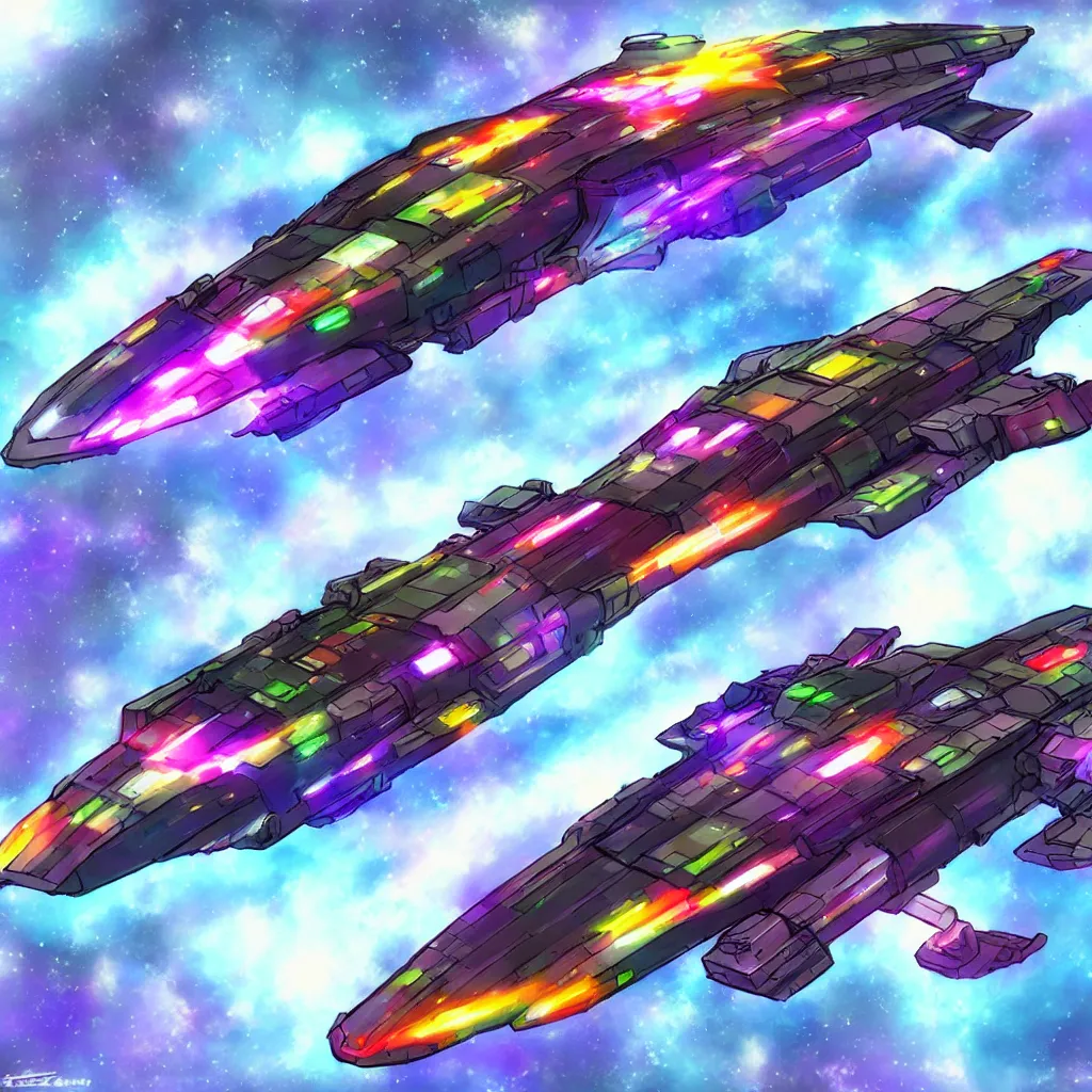 Image similar to combat spaceship concept art colorful