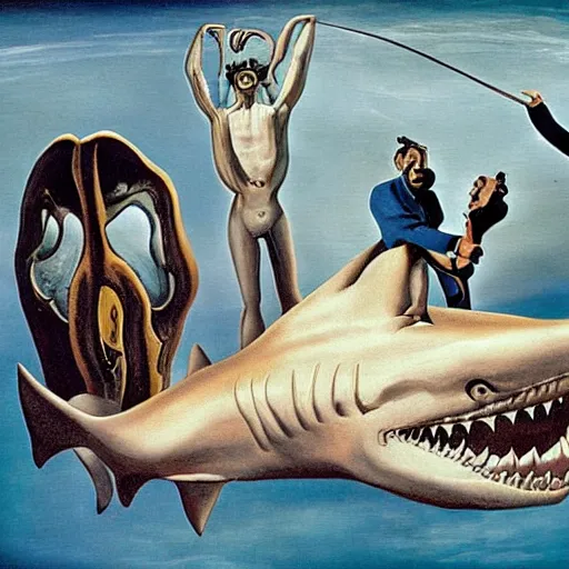 Image similar to sharks in the persistence of memory of salvador dali