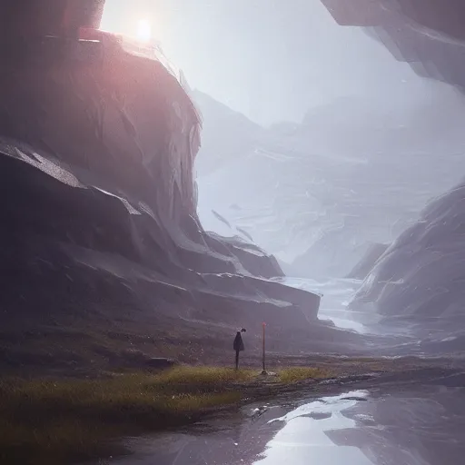 Prompt: a person never to be seen again walking at the edge of the brand new world, digital art, concept art deviantart, art station landscape, greg rutkowski style