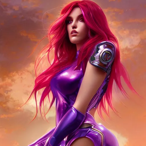 Image similar to ultra realistic illustration, bella thorne as starfire anime, intricate, elegant, highly detailed, digital painting, artstation, concept art, smooth, sharp focus, illustration, art by artgerm and greg rutkowski and alphonse mucha and wlop