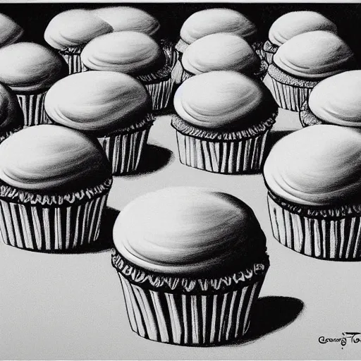 Image similar to cupcake drawn by george tooker