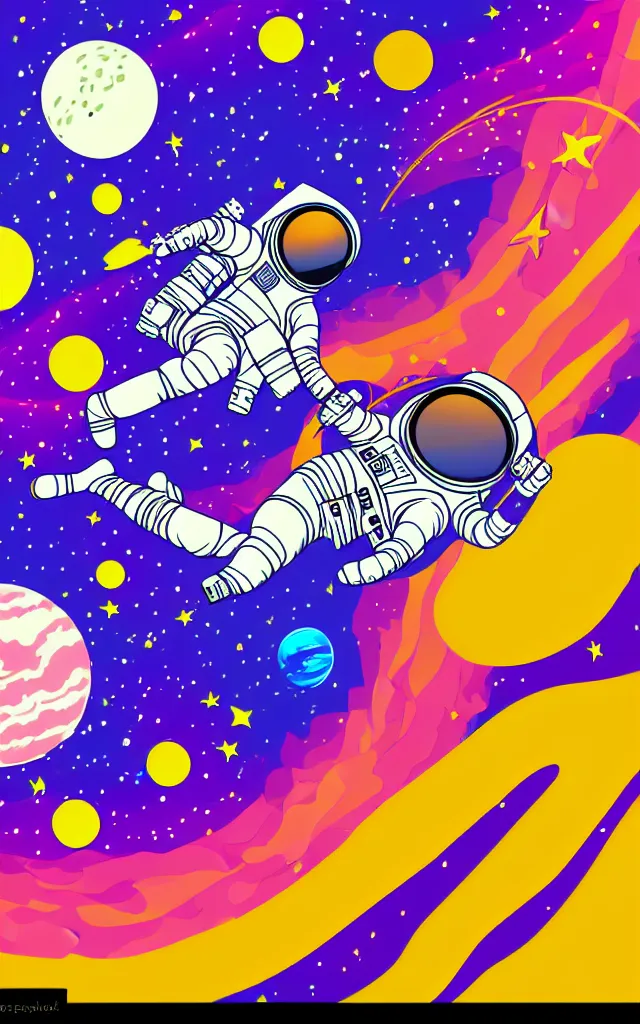 Prompt: adobe illustrator vector graphics digital art of an astronaut printing in space, psychedlic monochromatic duoblend