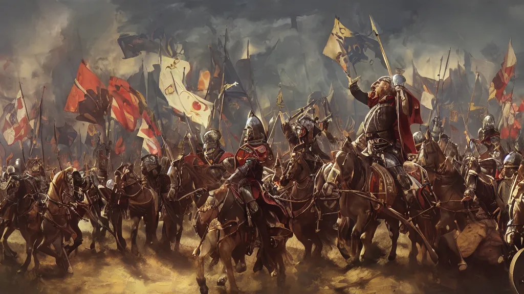 Prompt: william the conqueror and his army arrive at mcdonalds, mcdonalds mcdonalds, painting by yuumei, bayard wu, wlop, tim white, ross tran, 4 k