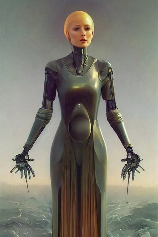 Image similar to fullbody or portrait, simple raven, perfect future, iridescent color palette, by wlop and karol bak and bouguereau and viktoria gavrilenko, 1 9 7 0 s retro future robot android. muted colors