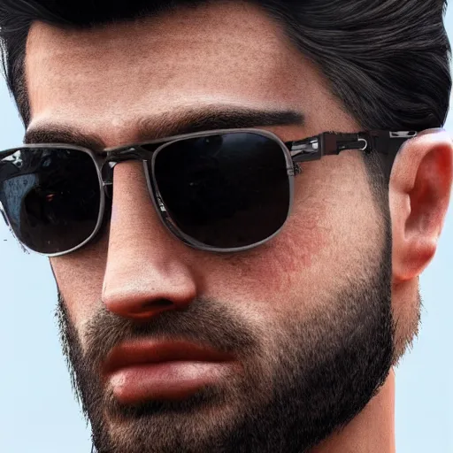 Image similar to a closeup shot of handsome esfand from twitch, gigachad, strong jawline, photorealism, 8k