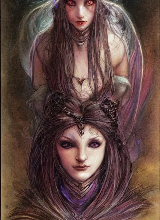 Image similar to portrait of young female sorceress of doom, beautiful! coherent! dungeons and dragons character, by brian froud, strong line, night color, high contrast