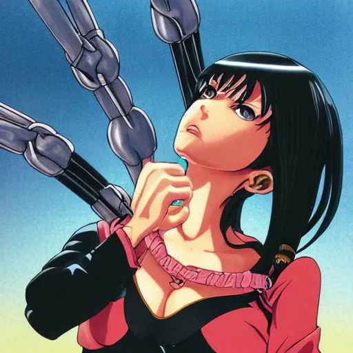 Prompt: nico robin is a cyborg by satoshi kon