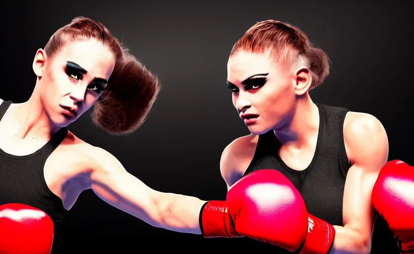 Image similar to girl boxing with drag queen, no blur, 4 k resolution, ultra detailed