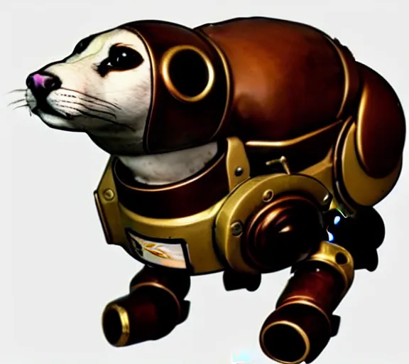 Image similar to futuristic steampunk ferret - shaped pet - robot, steampunk ferret - inspired robot, borderlands - inspired ferret - shaped robot