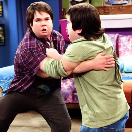 Prompt: “ spencer from icarly beating up dan schneider, violent, realistic ”
