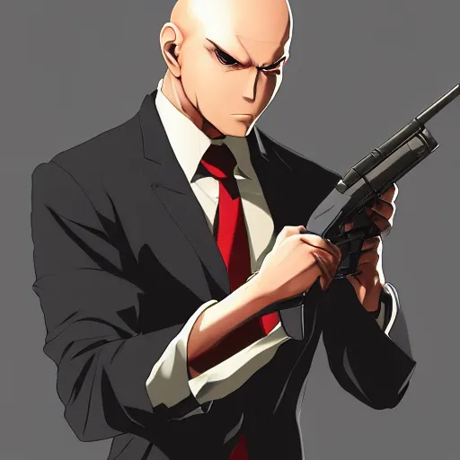 Image similar to portrait of agent 4 7 cleaning his gun, anime fantasy illustration by tomoyuki yamasaki, kyoto studio, madhouse, ufotable, trending on artstation