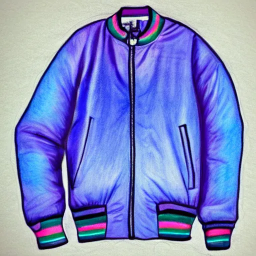 Image similar to a drawing of a blue and purple jacket, a color pencil sketch by avgust cernigoj, instagram contest winner, digital art, ( ( iridescent ) ), art on instagram, ( childs ) drawing, seapunk