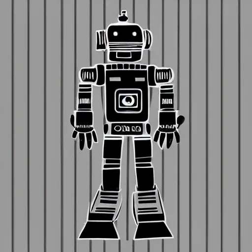 Image similar to chappie robot color graffiti, black and white zef design graffiti covering the wall behind, dark lighting, digital art