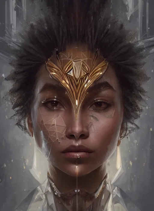 Image similar to champion splashart of symmetry!! zoe kravitz, machine parts embedded into face, intricate, elegant, highly detailed, digital painting, artstation, concept art, smooth, sharp focus, illustration, art by artgerm and greg rutkowski and alphonse mucha, 8 k