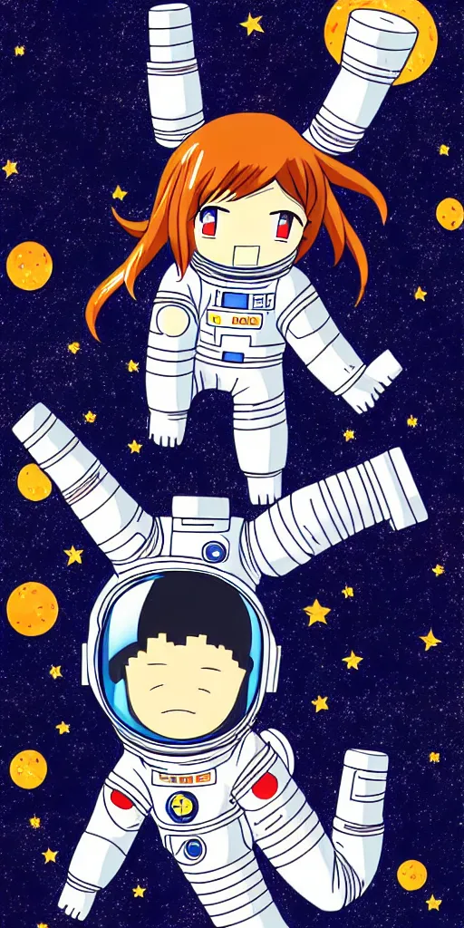Image similar to anime female astronaut floating through space, liminal, lonely, highly detailed