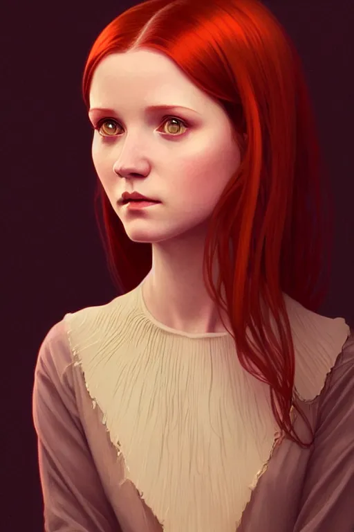 Prompt: a portrait of ginny weasley, fantasy, sharp focus, intricate, elegant, digital painting, artstation, matte, highly detailed, concept art, illustration, ambient lighting, art by ilya kuvshinov, artgerm, alphonse mucha, and greg rutkowski