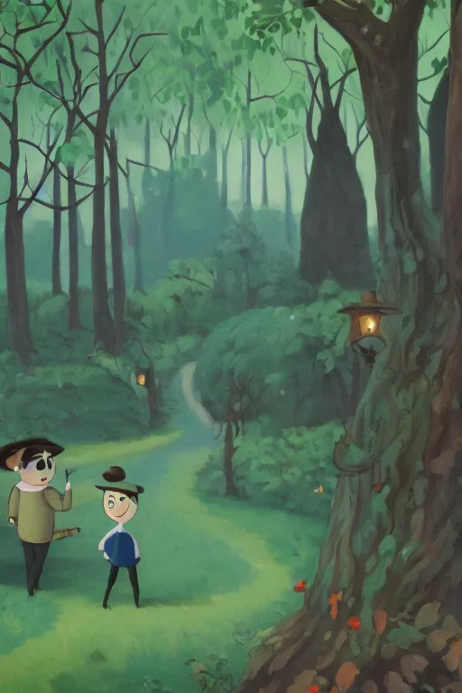Image similar to over the garden wall background painting. the woods