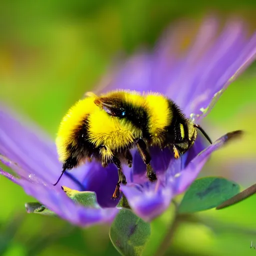 Prompt: bumblebee on flower macro shot, real photo, photography, bokeh, ultra detailed