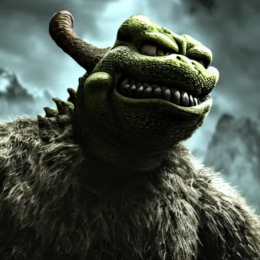 Image similar to skyrim godzilla yoda donkey kong pikachu yeti shrek super mario homer groot waluigi darth vader mike wazowski, highly detailed, extremely high quality, hd, 4 k, 8 k, professional photographer, 4 0 mp, lifelike, top - rated, award winning, cinematic, realistic, detailed lighting, detailed shadows, sharp, no blur, edited, corrected, trending