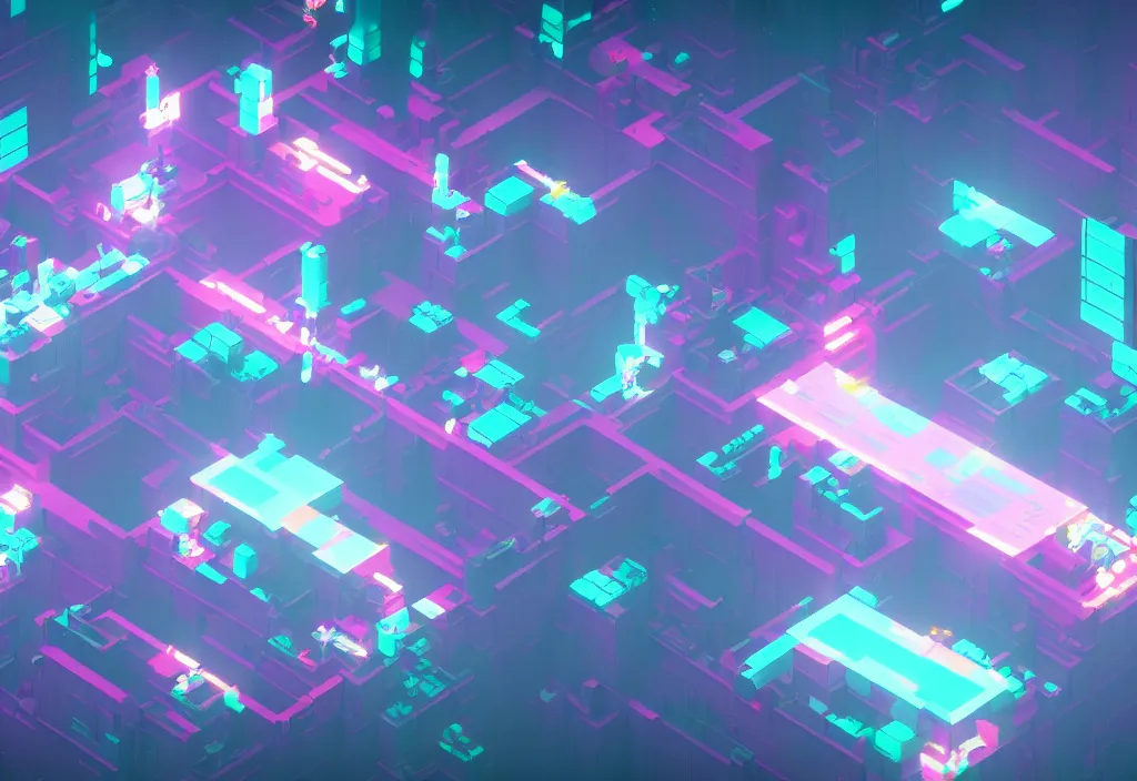 Prompt: isometric hyperlight drifter magicavoxel cinematic lighting, 4k