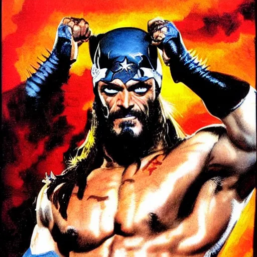 Image similar to macho man randy savage as wolverine, epic portrait by frank frazetta