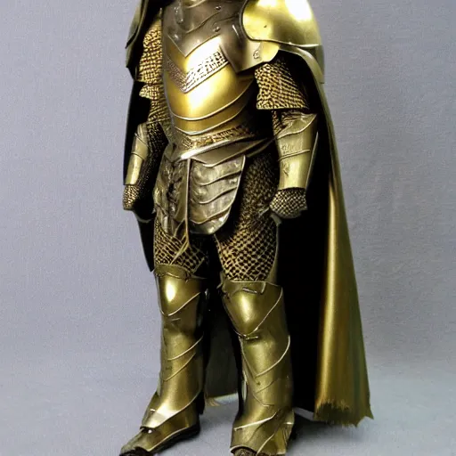 Prompt: lord of the rings king, weta workshop suit of armor, gondor, intricate medieval armor, gold trim, alexandre cabanel