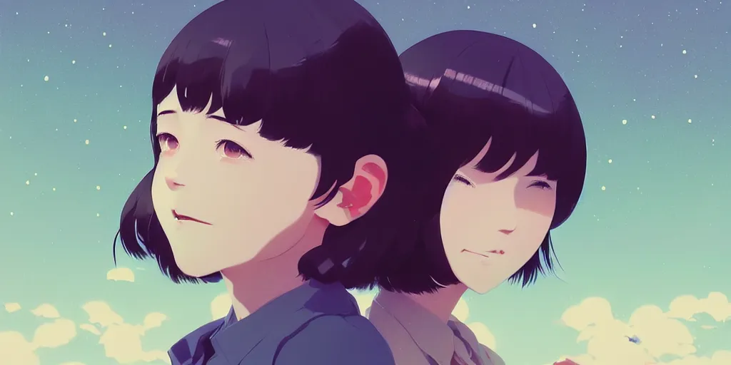 Image similar to portrait of a smiling girl by ilya kuvshinov, cloudy sky background lush landscape ln illustration concept art anime key visual trending pixiv by victo ngai fanbox by greg rutkowski makoto shinkai takashi takeuchi studio ghibli