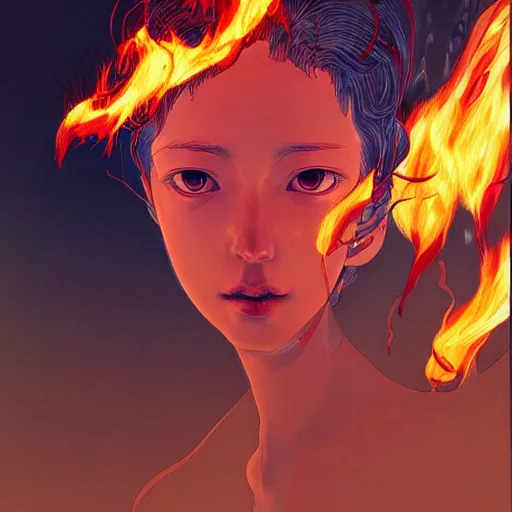 Image similar to prompt : flames and lightnings portrait soft light painted by james jean and katsuhiro otomo and erik jones, inspired by evangeleon anime, smooth face feature, intricate oil painting, high detail illustration, sharp high detail, manga and anime 1 9 9 9