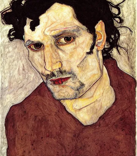 Image similar to portrait of vincent gallo by egon schiele, intense desire, high quality, high detail