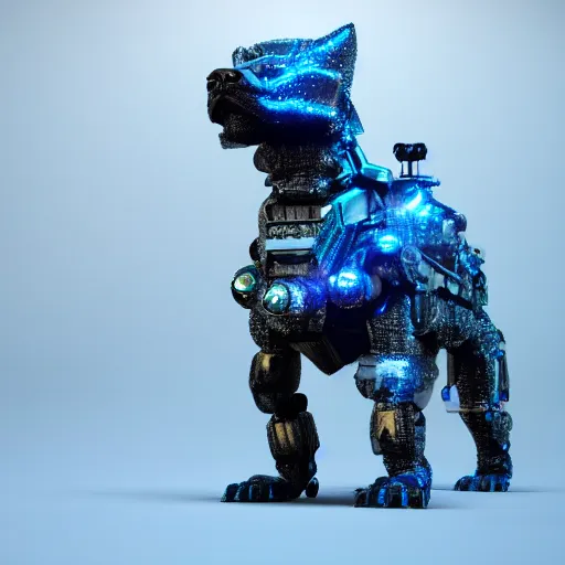 Image similar to hybrid of a cyborg dog and a diamond crystal golem kaiju, ultra detailed, 8 k, rule of thirds, professional lighting, unreal engine.