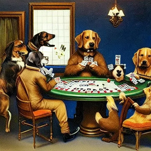 Image similar to Dogs playing poker during World War 3