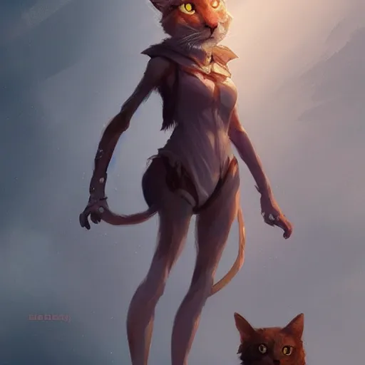 Prompt: conceptual artwork of a full body of a shortstack anthropomorphic female cat, by greg rutkowski, rossdraws, jay naylor, matte painting, high contrast, furry art, artstation, deviantart, pixiv trending