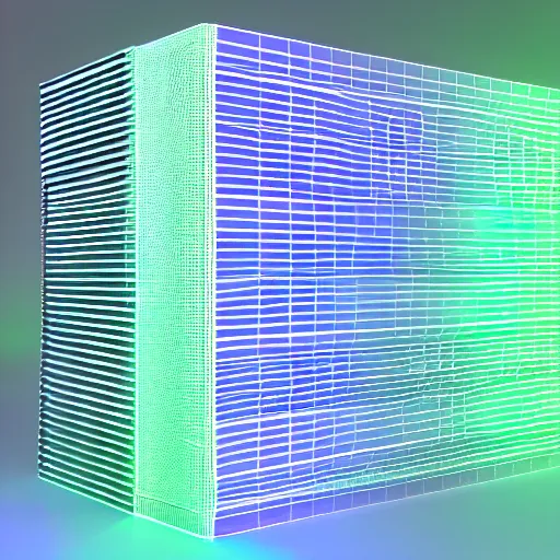 Image similar to 3 d render vfx geometric data server farm light green, light blue, light yellow, light purple, digital art