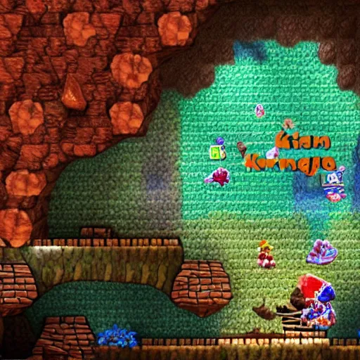 Image similar to Donkey Kong in a beautiful cave, with crystals on the walls.