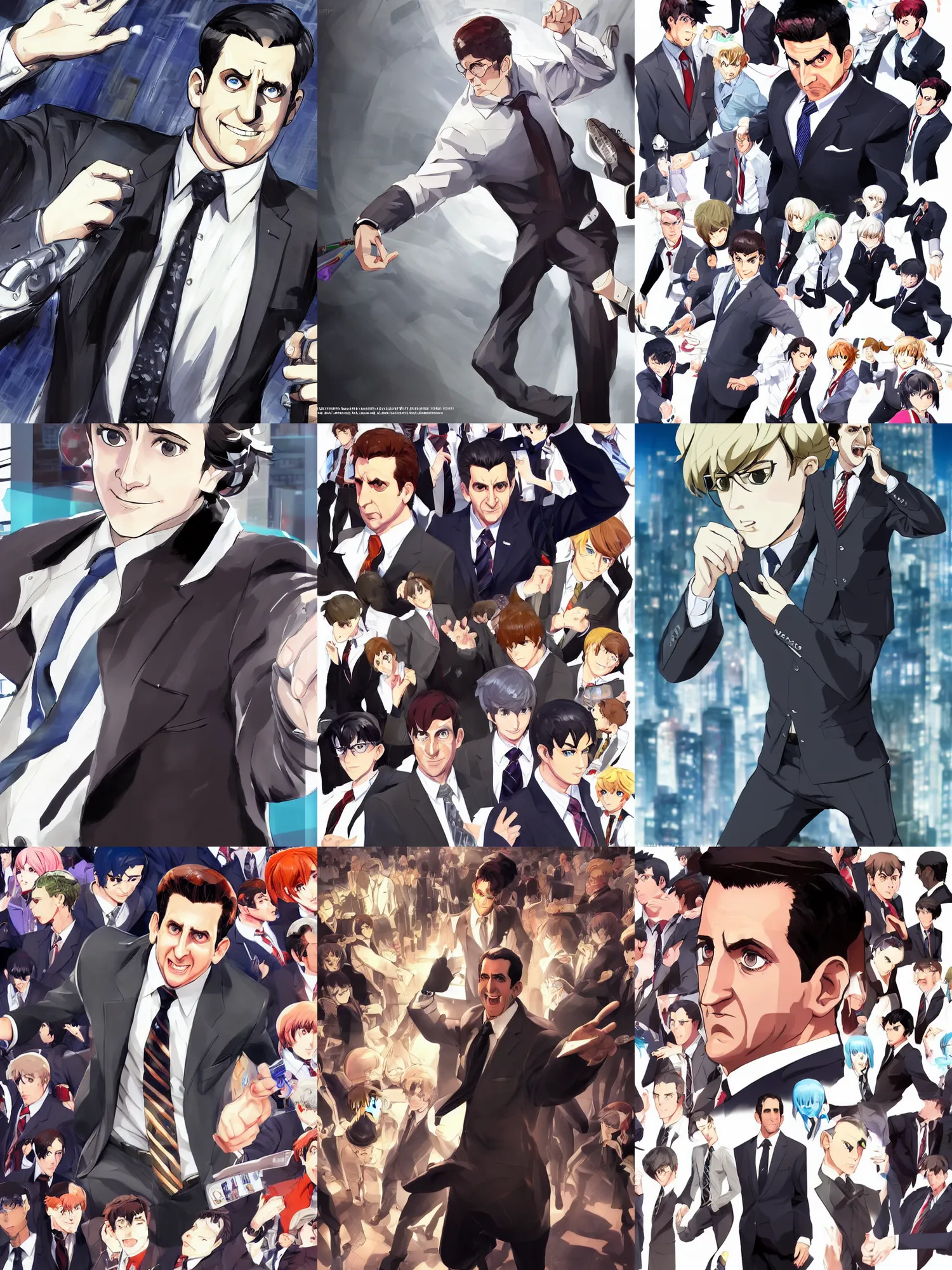 Prompt: a ultradetailed concept art of ( michael scott ) from the office in the style of a persona from the game persona, dynamic lighting, cinematic lighting, dramatic lighting, oil panting, high resolution, 4 k, by shigenori soejima and masayoshi suto