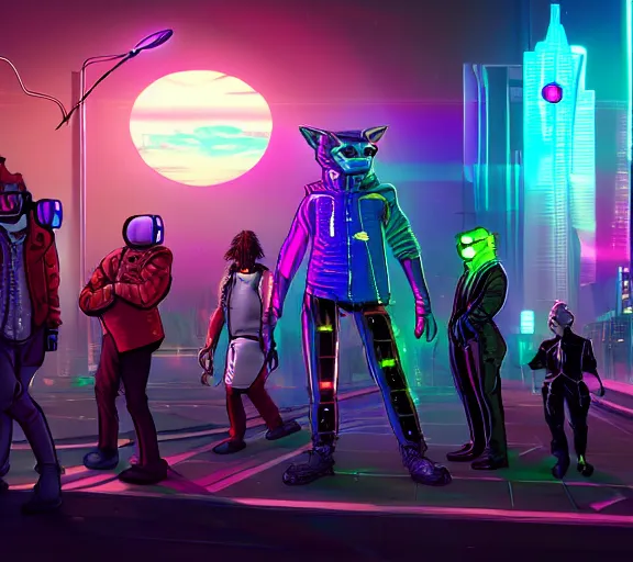 Image similar to high - resolution photograph from a cyberpunk era furry fandom convention ( midwest furfest 2 0 4 7 ), taking place after the genetic revolution and quantum singularity. photorealistic.