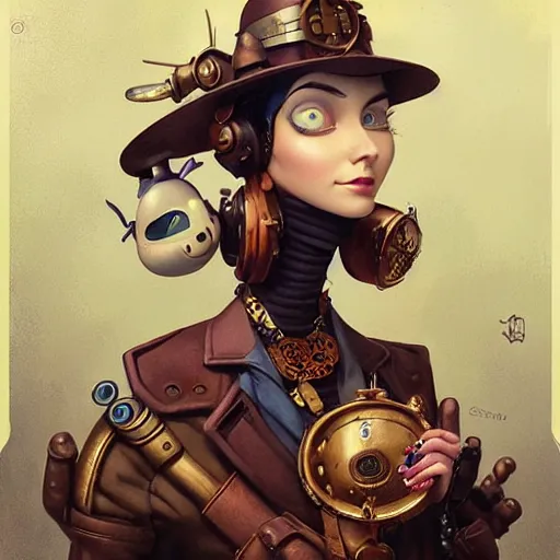 Image similar to lofi steampunk portrait pixar style by Jonathan Yeo and Tom Bagshaw and Joe Fenton