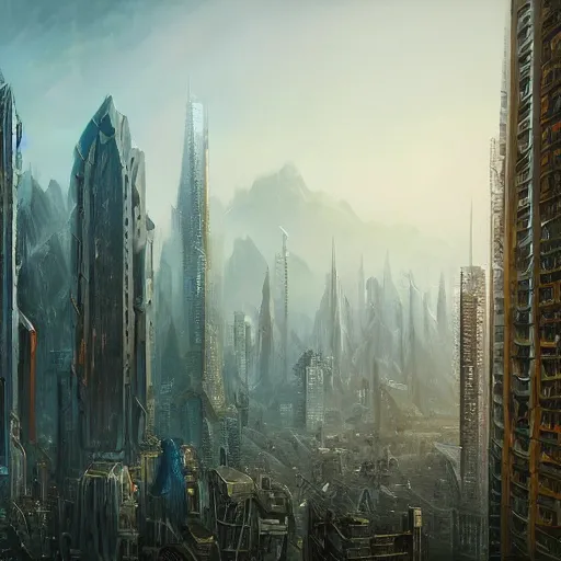 Prompt: a city of skyscrapers in elden ring, matte painting, extremely detailed, elden ring, oil on canvas, trending on artstation