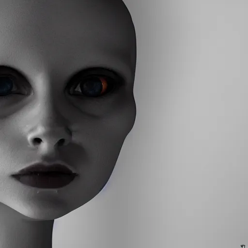 Prompt: A mannequin-esque figure with white glowing eyes, in a pitch black room, staring!!!!! into the camera, creepy atmosphere, eerie and grim art style, photorealistic facial features, close-up!!!!!!, trending on artstation, 4k, 8k