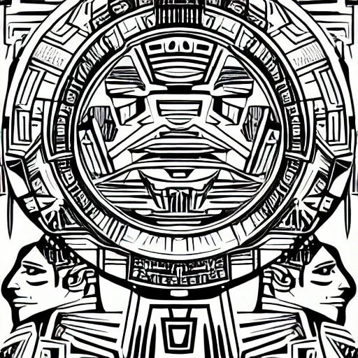 Prompt: retrofuture in the Aztec civilization, line vector Art