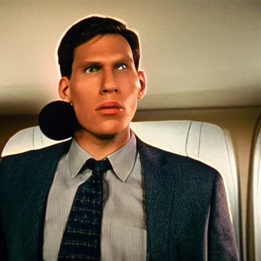 Image similar to Live Action Still of Jerma985 in Airplane!, real life, hyperrealistic, ultra realistic, realistic, highly detailed, epic, HD quality, 8k resolution, body and headshot, film still